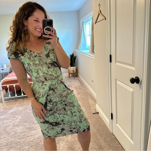 Lela Rose Blue Green Jacquard Printed Mini Dress Small - Picture 3 of 12